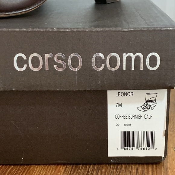 Corso Como | Leonor Brown Coffee Burnish Calf Wood Stack Heel Buckle Booties 7M - Picture 16 of 17